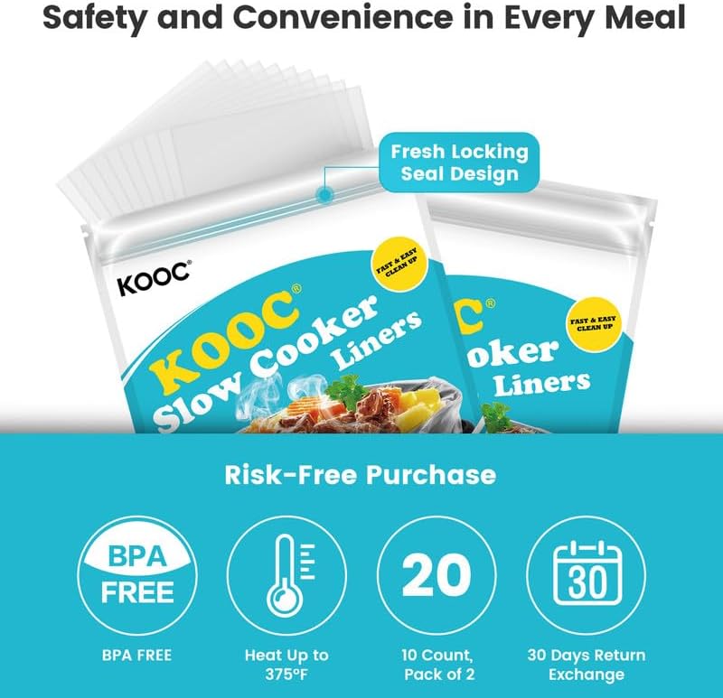 KOOC Slow Cooker Liners 10"x13" 20 count Small Size Disposable Plastic Bags Pot Liners Brunch Cooking Bags Fit 1.5 qt to 2 qt Pot BPA Free - Image 3